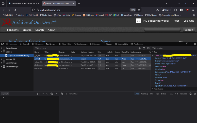 Inspect storage cookies