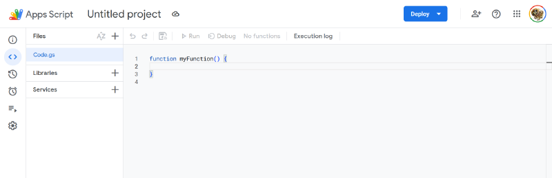 New untitled project in Google Scripts